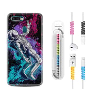 Oppo A5S A15 A16 A54 A55 A73 A74 Kılıf Kablo Koruma Spiral Silikon Astronot Signs 1753