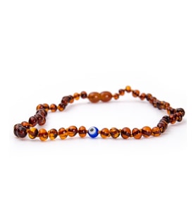 SERTİFİKALI ORİJİNAL KEHRİBAR BEBEK DİŞ KOLYESİ 32-33 cm 0-4 YAŞ (Nazar Boncuklu)