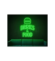 DRINKS & FOOD Yazılı Hamburger Figürlü Neon Tabela