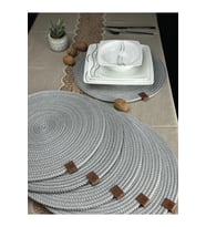 6 Adet Parlak Gri Jüt Supla / Amerikan Servis Lux Sunum Tabak Altlığı