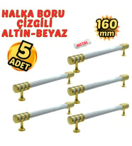 5 Adet Metal Halka Çizgili Mobilya Çekmece Dolap Kulpu Altın-Beyaz 160mm (Beyaz - Altın Rengi)