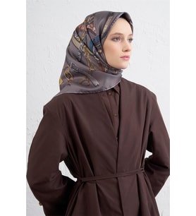 Armine Sura Saf İpek Eşarp 9422 - 07 Gri Karışık Desen
