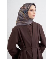 Armine Sura Saf İpek Eşarp 9422 - 07 Gri Karışık Desen