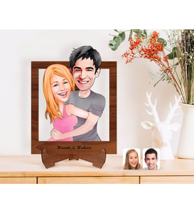 BK Gift Kişiye Özel Sevgililer Karikatürlü Ahşap Standlı 3D Biblo-86 (Beyaz)