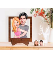BK Gift Kişiye Özel Sevgililer Karikatürlü Ahşap Standlı 3D Biblo-86 (Beyaz)