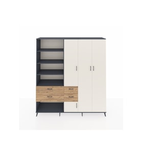 Hyperion Dolap 14 Raflı 4 Çekmeceli 4 Kapaklı 220x44x243 Antrasit-Aytaşı/Çam