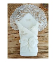 Unisex Bebek Kundağı & Battaniyesi - Ekru & Dantelli Hastane Çıkışı & Mevlütlük - %100 Pamuklu (Ekru)
