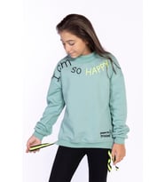 Toontoy Kız Çocuk Balıkçı Yaka İçi Pamuklu Sweatshirt (Yeşil)