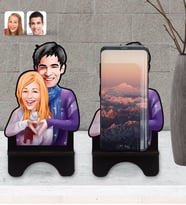 BK Gift Kişiye Özel Sevgililer Karikatürlü Ahşap Biblo Telefon Standı-89