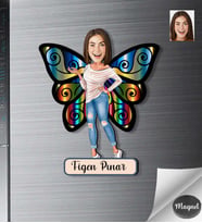 Kişiye Özel Kelebek Kadın Ahşap Magnet -3