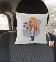 BK Gift Kişiye Özel Kadın Chef Karikatürlü Kare Araç Koltuk Yastığı-2
