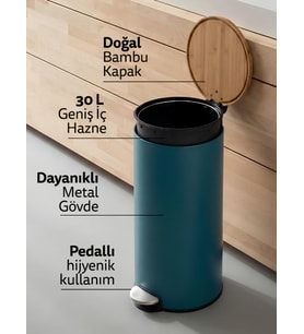 5five Bambu Metal Pedallı 30 Lt. Petrol Mavisi Çöp Kovası