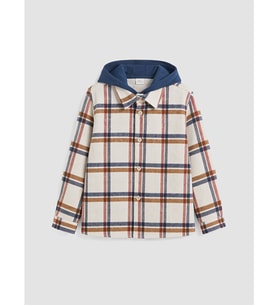 LCW Kids Ekru Kapüşonlu Ekose Gabardin Erkek Çocuk Gömlek