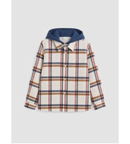 LCW Kids Ekru Kapüşonlu Ekose Gabardin Erkek Çocuk Gömlek