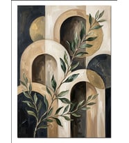 Minimalist Zeytin Dalı Bej Fon Dekoratif Kanvas - Mdf Ahşap Tablo