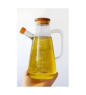 Borosilikat Cam Yağdanlık 900 ml Bambu Kapaklı Sızdırmaz Isıya Dayanıklı Zeytinyağı Sıvı Yağ Saklama