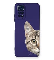 Xiaomi Redmi Note 11 Uyumlu Lansman Kılıf Catface Tasarımlı İçi Kadife Kapak-Mor (Şeffaf)