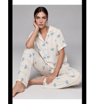 Night Kadın Uzun Kollu Gömlek Yaka Çizgili Kalpli Pijama Takımı 4770