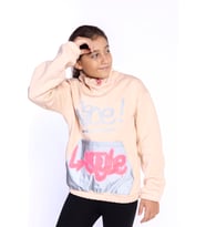 Toontoy Kız Çocuk Bol Yaka Reklektörlü Kanguru Cepli Sweatshirt (Bej)