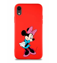 Apple iPhone XR Soft Premier Kapak Minnie Mouse-F Tasarımlı Silikon Kılıf - Kırmızı (Şeffaf)