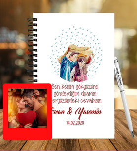 Sevgililer Gününe Özel Ahşap Defter Kalem &  Instagram Çerçeve Hediye Seti 26