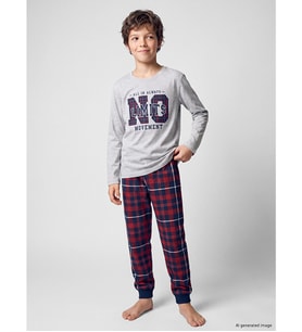 LCW Kids Gri Bisiklet Yaka Baskılı Erkek Çocuk Pijama Takım