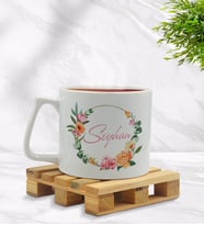 BK Gift Kişiye Özel Çiçek Tasarımlı Middle Beyaz Kupa Bardak Model 10
