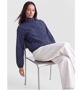 LCWAIKIKI Classic Lacivert Dik Yaka Puantiyeli Oversize Kadın Mont
