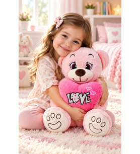 Harika Peluş 80 cm Love Kalpli Ayıcık (Pembe)