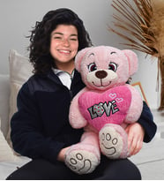Harika Peluş 80 cm Love Kalpli Ayıcık (Pembe)