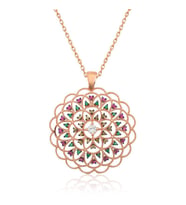 Gümüş Rose Geometrik Desenli Madalyon Kolye