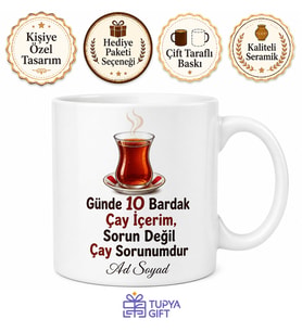 Günde 10 Bardak Çay İçenlere Çaykolik Esprili Seramik Kupa Hediye Bardak