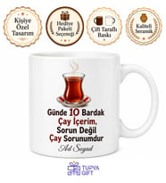 Günde 10 Bardak Çay İçenlere Çaykolik Esprili Seramik Kupa Hediye Bardak