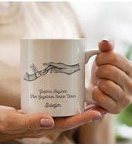 BK Gift Kişiye Özel Siyah Beyaz Anne-Çocuk El Tasarımlı Siyah Kupa Bardak -2, Anneye Hediye, Yeni Doğum Hediyesi