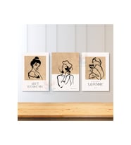 3'lü Set Kanvas Tablo Minimalist Boho Duvar Tablosu Salon Tablosu Kadın Temalı Kanvas Tablo
