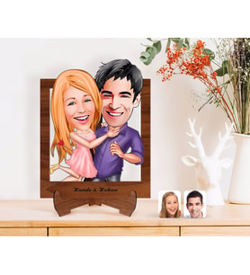 BK Gift Kişiye Özel Sevgililer Karikatürlü Ahşap Standlı 3D Biblo-3 (Beyaz)