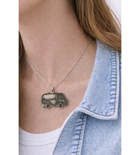 Retro Karavan Minibüs Figürlü Gümüş Renk Metal Tasarım Unisex Günlük Kolye