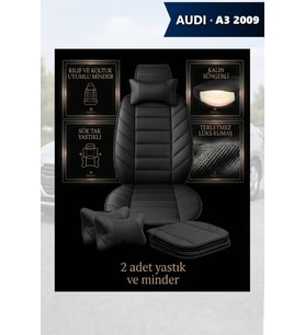 audi a3 2009 Koltuk ve Kılıf uyumlu Lüks Minder Siyah Yastık 2 Minder 2 Yastık