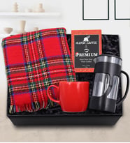 Kırmızı Yılbaşı Kupa & Siyah French Press & Alerya Yılbaşı Premium Filtre Kahve & Kalın Şal Hediye Seti