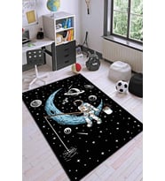 Siyah Kaymaz Taban Uzay Tema Astronotlu Çocuk Halısı AR1159