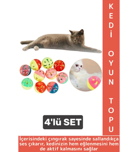 Evcil Hayvan Kedi Eğlenceli Dikkat Çekici Stres Azaltan Kedi Oyuncağı Çıngıraklı Plastik Top 4 Adet