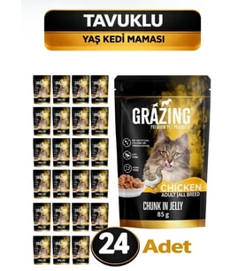 Kedi Yaş Maması Tavuklu 85 gr x 24 Adet sağlıklı gelişim sağlar kolay sindirim yetişkin kediler için hazırlandı