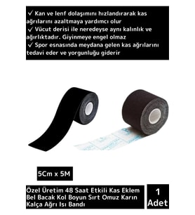 Premium Hızlı Etkili Büyük Boy Kas Eklem Bel Bacak Kol Boyun Sırt Omuz Karın Kalça Ağrı Bandı Siyah