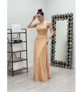 Tül Payet Tasarım Balık Elbise - GOLD