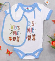 BK Kids Kids Zone Tasarımlı Mavi Bebek Body Zıbın ve Mama Önlüğü Hediye Seti-1