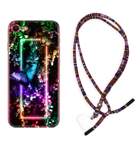 Apple iPhone 5 6 7 8 Plus Se XR Kılıf Boyun Asklı Rasta Silikon Butterfly Neon 1684