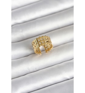 316L Çelik Gold Renk Hasır Model Kadın Yüzük