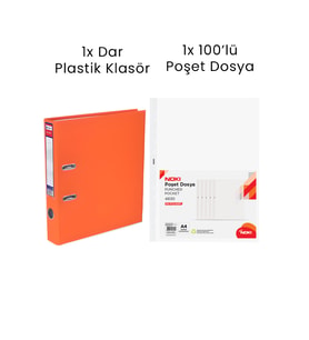 1 Adet Tigra Dar Klasör 1 Adet Noki 100'lü Poşet Dosya Ofis Seti