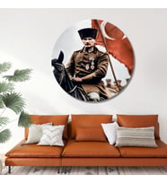 Yuvarlak Temperli Gerçek Cam Tablo Üniformalı Atatürk