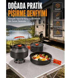 Alüminyum Kamp Pişirme Seti Katlanabilir Kulplu Çaydanlık Tencere Ta Outdoor Yemek Seti